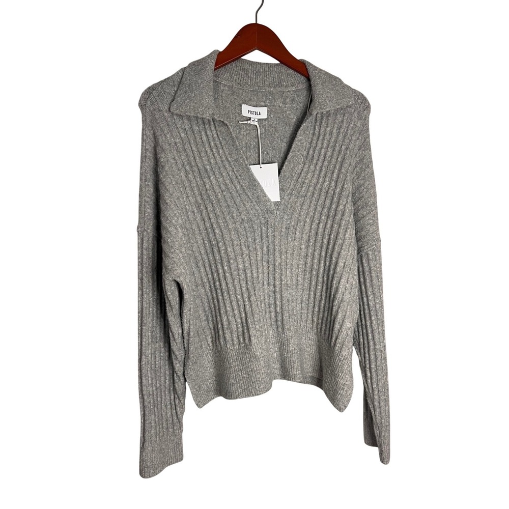 Pistola Zoe Relaxed Polo Sweater Heather Gray Size Small Revolve NWT - Picture 5 of 9